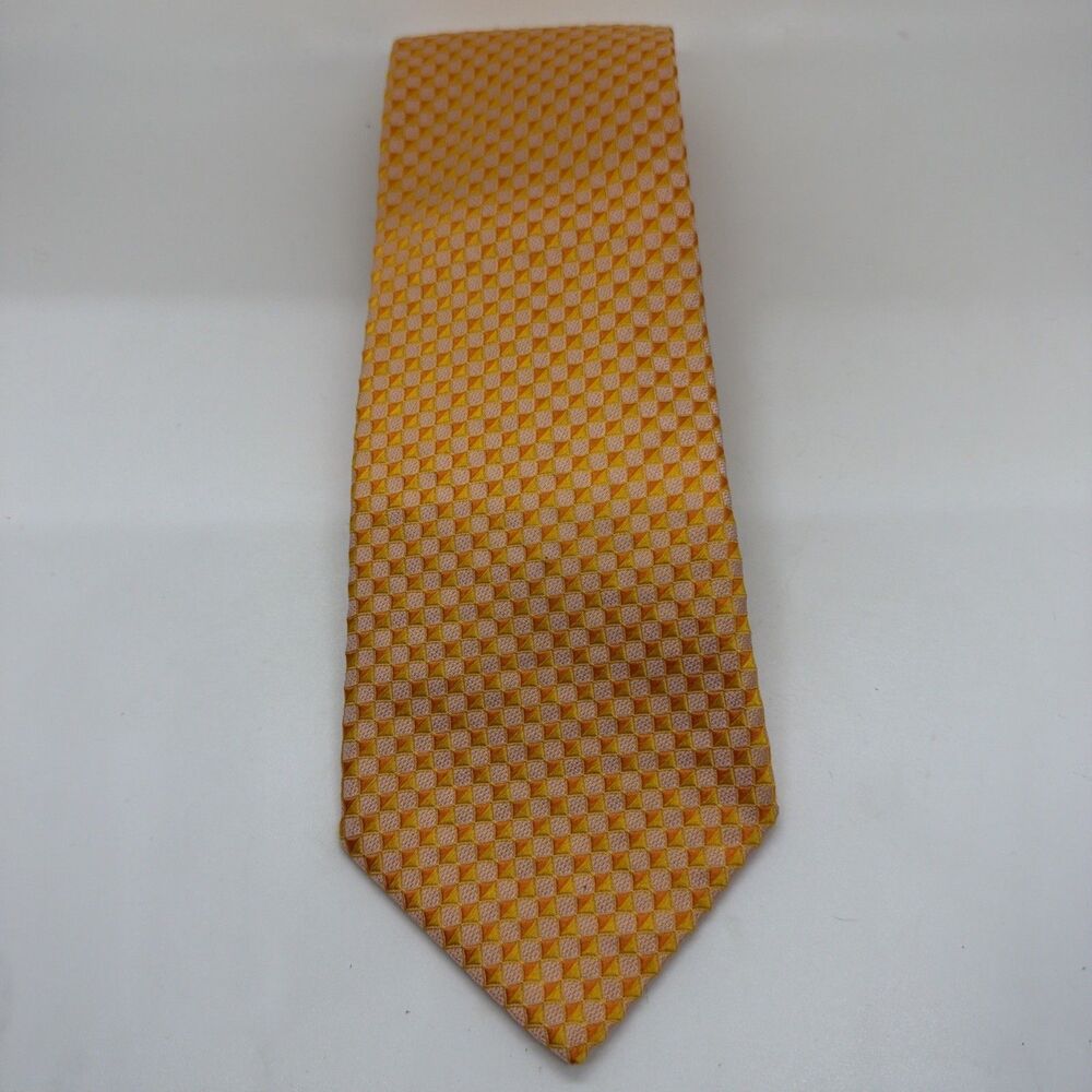 Boss By Hugo Boss Silk Necktie Handmade Italy Orange Geometric Jacquard 2.75”